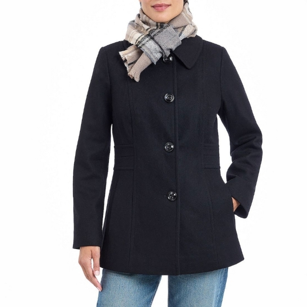 NWT Tower By London Fog Black Wool Blend Peacoat Single Breasted Collared XL